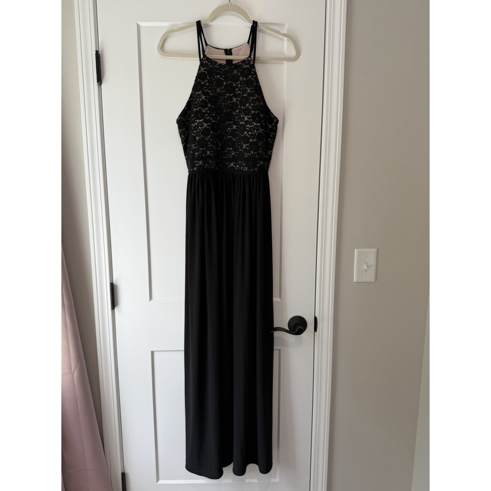 Nightway Black Lace Sequin Formal Gown Elegant Romantic Goth Wedding Guest 10